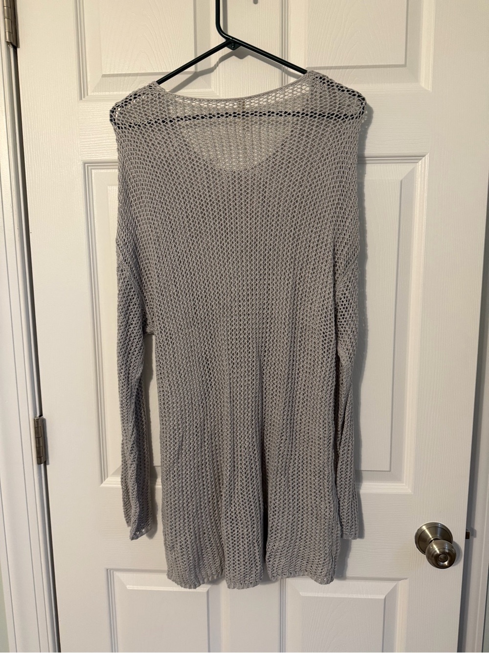 Light Gray Open-Knit V-Neck Sweater